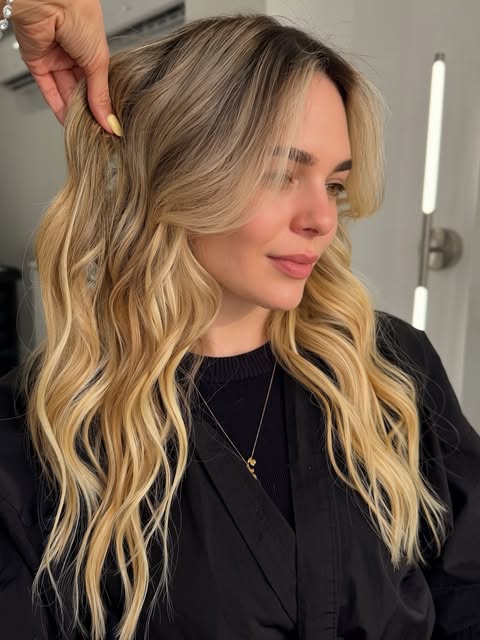 Blonde balayage waves by Yao Huete